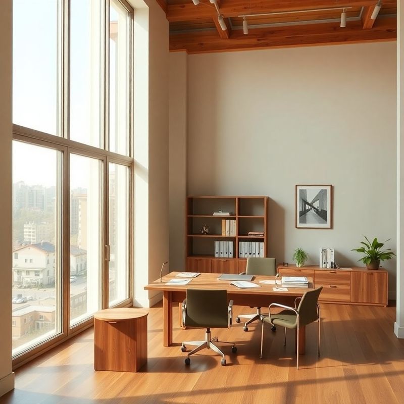 Interior calm al unui birou de consultanță financiară în Oradea, cu lumină naturală și mobilier din lemn
